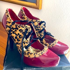 Naughty Monkey Fine and Dandy Red Leopard Pumps